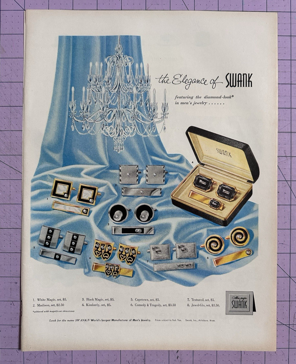 1956 Print Ad Elegance of Swank Cufflinks